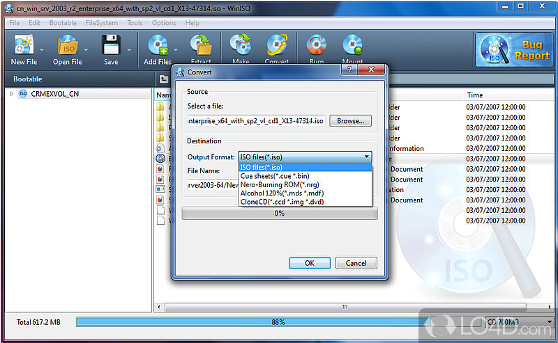 Convert, edit, burn ISO / BIN and similar files - Screenshot of WinISO