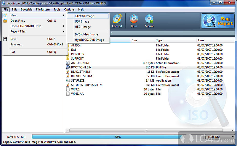 A professional CD/DVD/Blu-ray image file utility tool for PC - Screenshot of WinISO