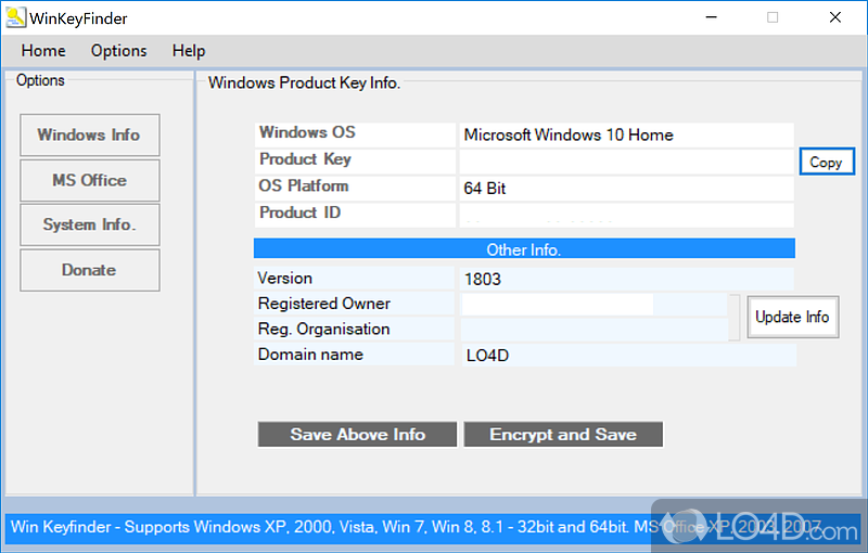 Software utility that rely on whenever you want to quickly get the key of operating system - Screenshot of WinKeyFinder