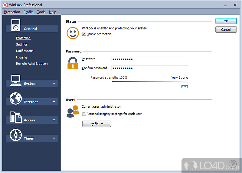 Protect your computer in multiple-user situations - Screenshot of WinLock Professional