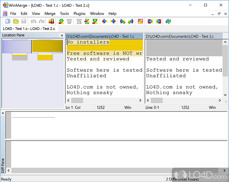 Compare the content of folders, subfolders, and files, find differences, and merge duplicate content - Screenshot of WinMerge