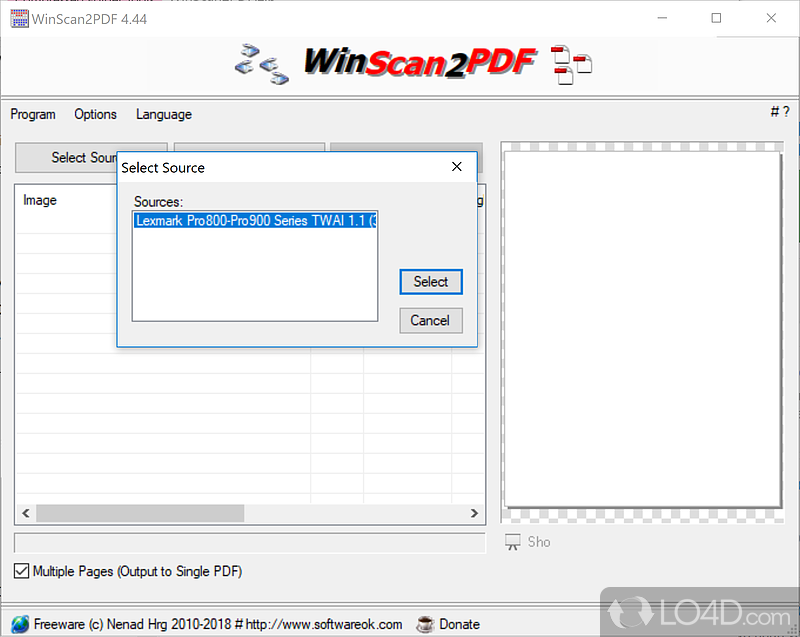Scan files and save as PDF - Screenshot of WinScan2PDF