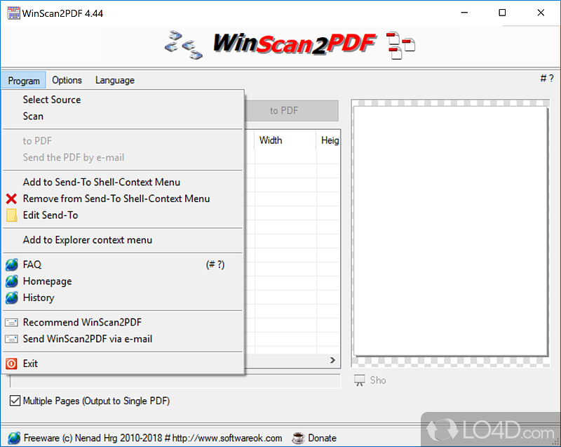 Primary Tools and Uses - Screenshot of WinScan2PDF