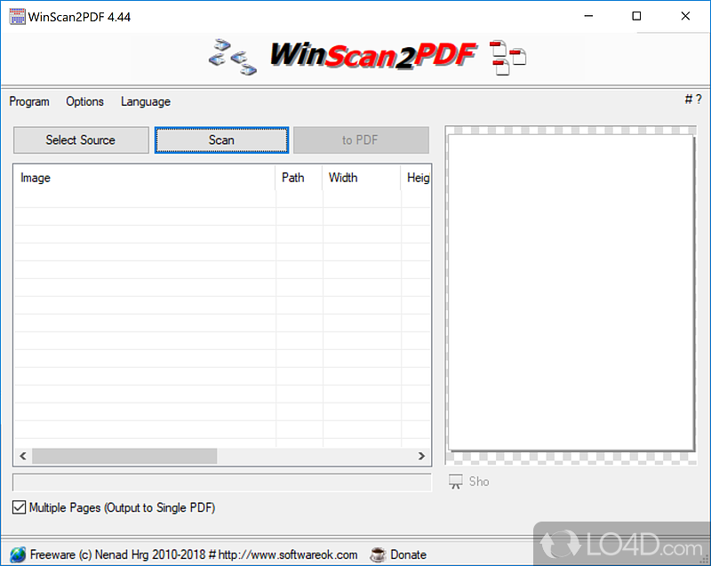 Convert documents to PDF by using any installed scanner on computer - Screenshot of WinScan2PDF