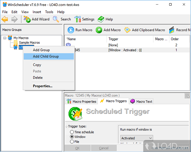Organize tasks and save them to a file - Screenshot of WinScheduler Free
