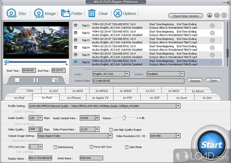 Fast DVD ripper - rip DVD to AVI, MP4, MPEG, iPhone, iPad, iPod, PSP - Screenshot of WinX DVD Ripper Platinum