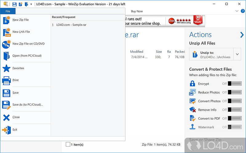 Visually appealing and easy to use - Screenshot of WinZip