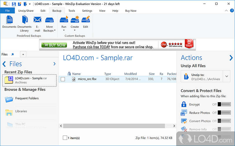 Provides aid in office environments - Screenshot of WinZip