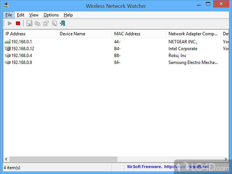 Software app to scan network and view all the connected devices - Screenshot of Wireless Network Watcher