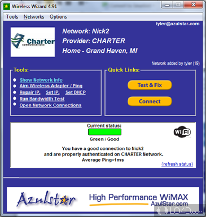 Scan for wireless networks and improve their performance, monitor the spectrum analyzer, and perform bandwidth tests - Screenshot of Wireless Wizard