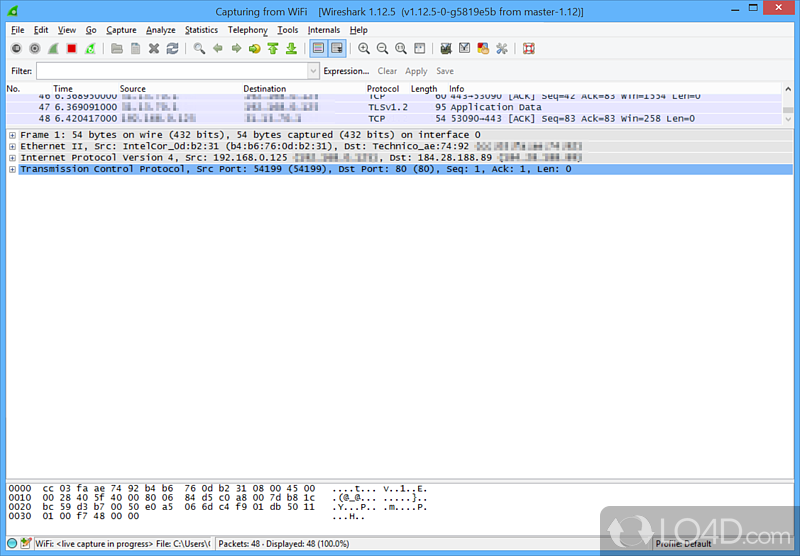 A network protocol analyzer to capture packets and detect errors - Screenshot of Wireshark Portable