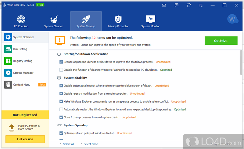 Easy to use PC system optimizer - Screenshot of Wise Care 365