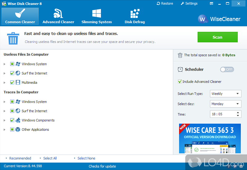 Have computer undergo a thorough scan process in order to find - Screenshot of Wise Disk Cleaner