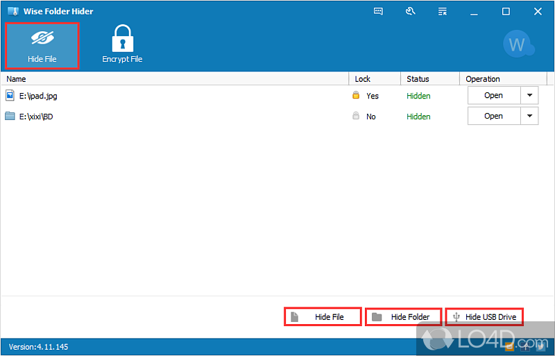 View and operate selected elements - Screenshot of Wise Folder Hider