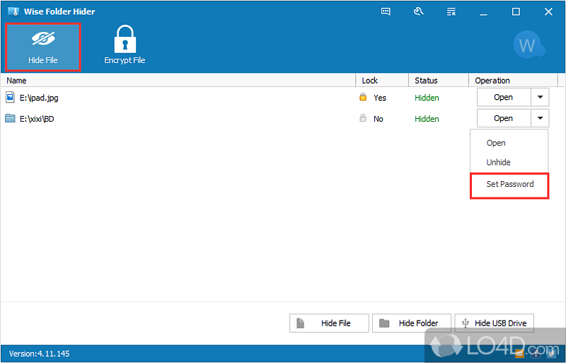 Make folders or files invisible, set password - Screenshot of Wise Folder Hider