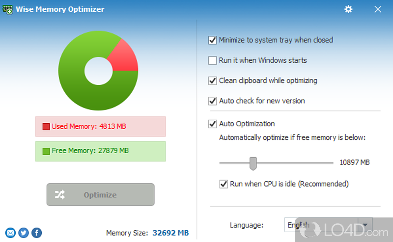 Optimize the RAM memory - Screenshot of Wise Memory Optimizer