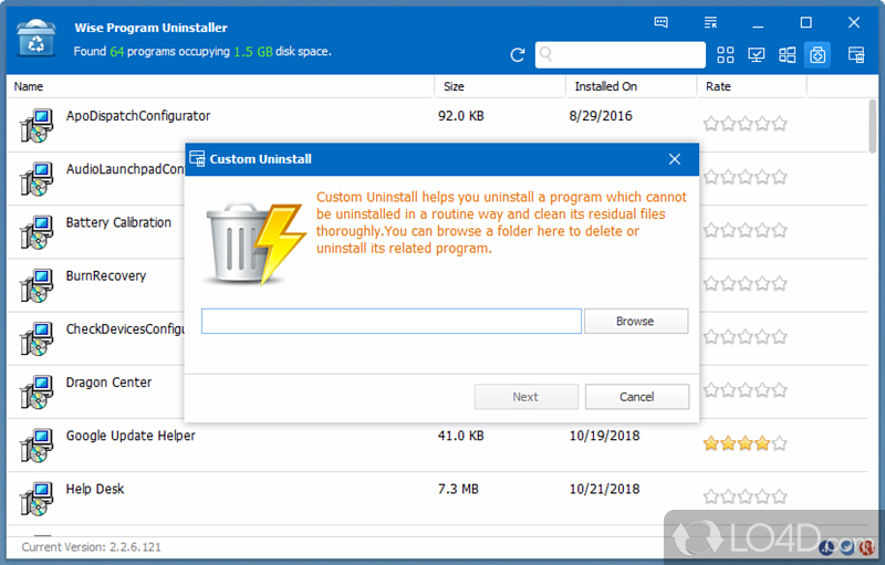 Uninstall programs from PC - Screenshot of Wise Program Uninstaller