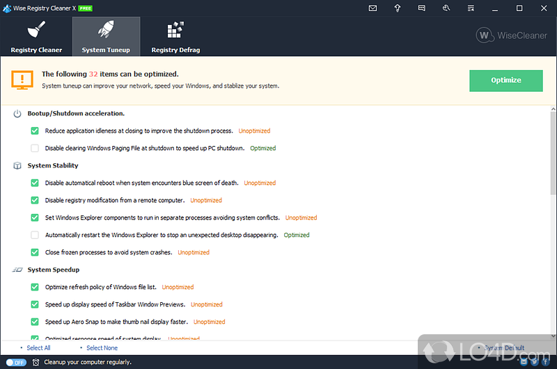 Defragment the registry and optimize the PC’s performance - Screenshot of Wise Registry Cleaner Free