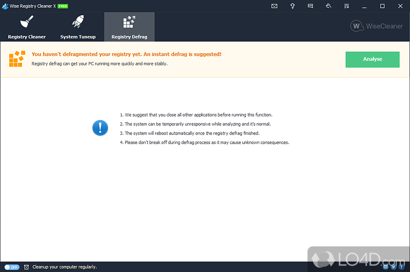 Wise Registry Cleaner Free: User interface - Screenshot of Wise Registry Cleaner Free