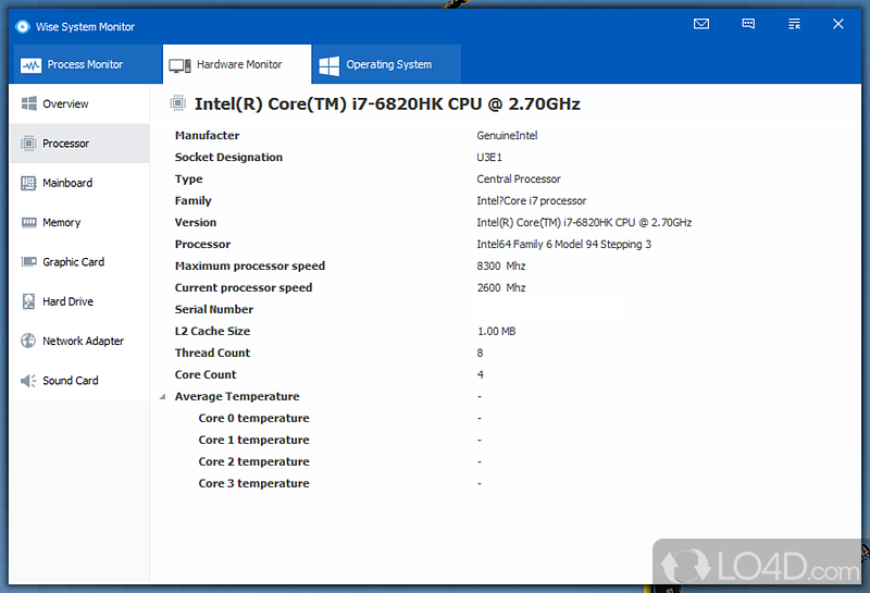 Insight on the hardware configuration - Screenshot of Wise System Monitor