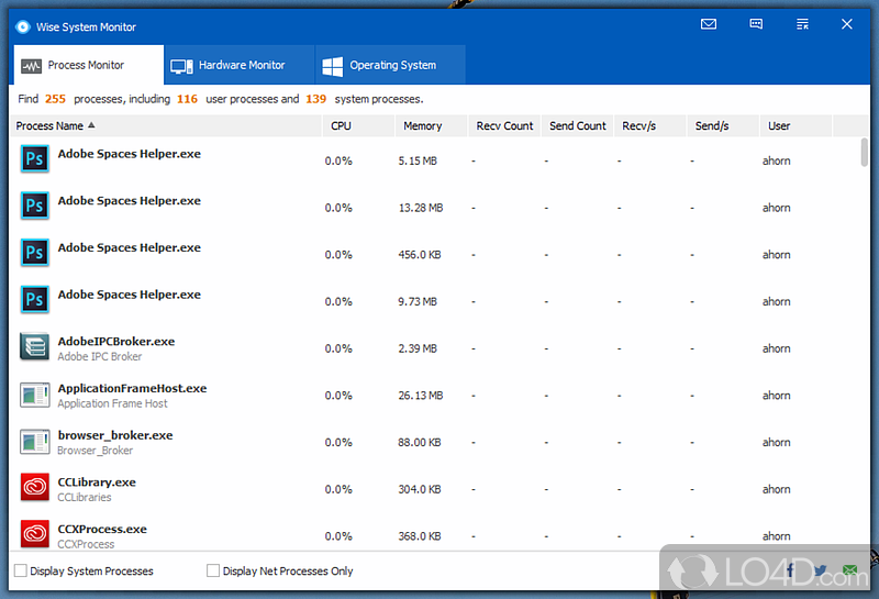 Keep an eye on all the processes that run on computer - Screenshot of Wise System Monitor