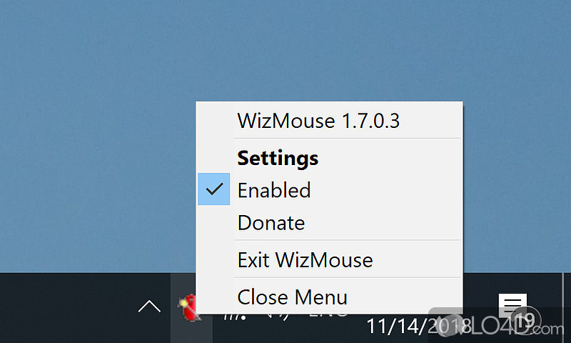 Improves the way your mouse wheel works - Screenshot of WizMouse