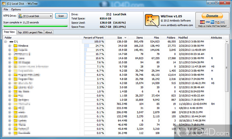 Analyze the space on hard disk - Screenshot of WizTree