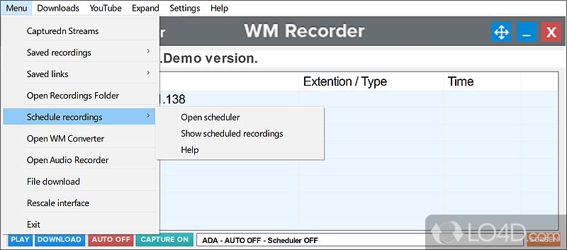 Convert results and schedule a recording - Screenshot of WM Recorder