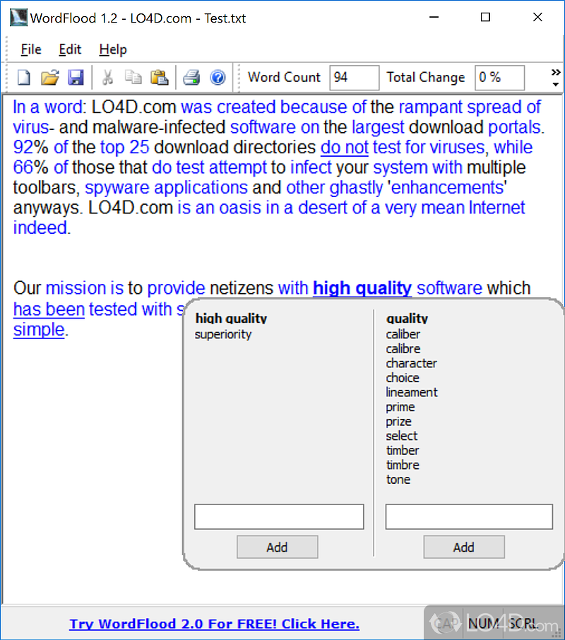 Set the desired column numbers - Screenshot of WordFlood