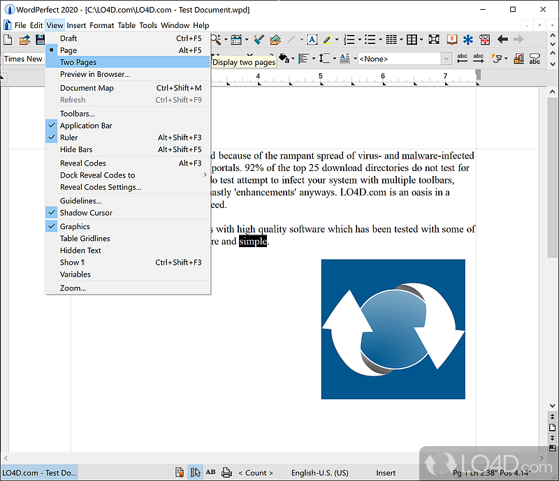 WordPerfect Office: Process PDFs - Screenshot of WordPerfect Office