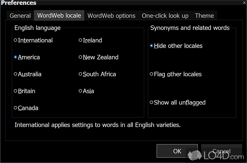 Refine your search by selecting word categories - Screenshot of WordWeb