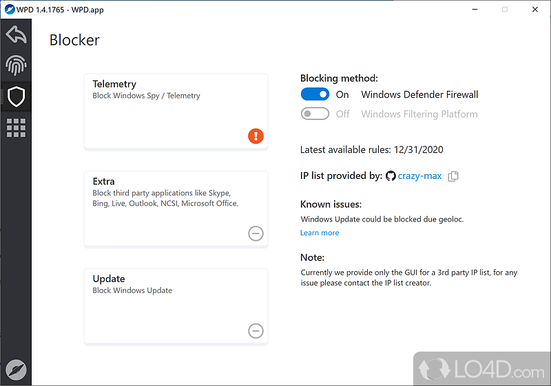 Configure privacy, firewall and app settings - Screenshot of Windows Privacy Dashboard