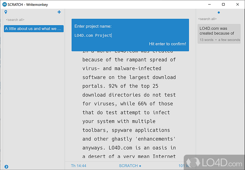 Write Monkey is a simple and fairly flexible way to create a quiet space in which to concentrate solely on your writing - Screenshot of WriteMonkey