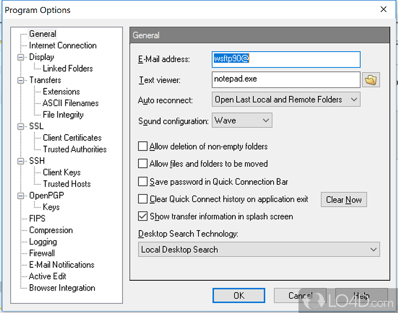 High-configurable encryption algorithms and security options - Screenshot of WS_FTP Pro
