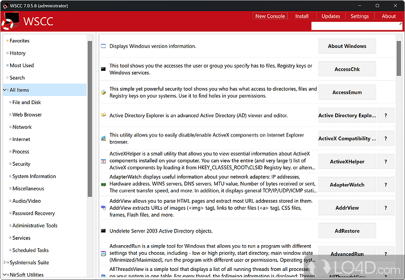 Users can manage options from the Windows Sysinternals Suite more handily through this piece of software - Screenshot of WSCC