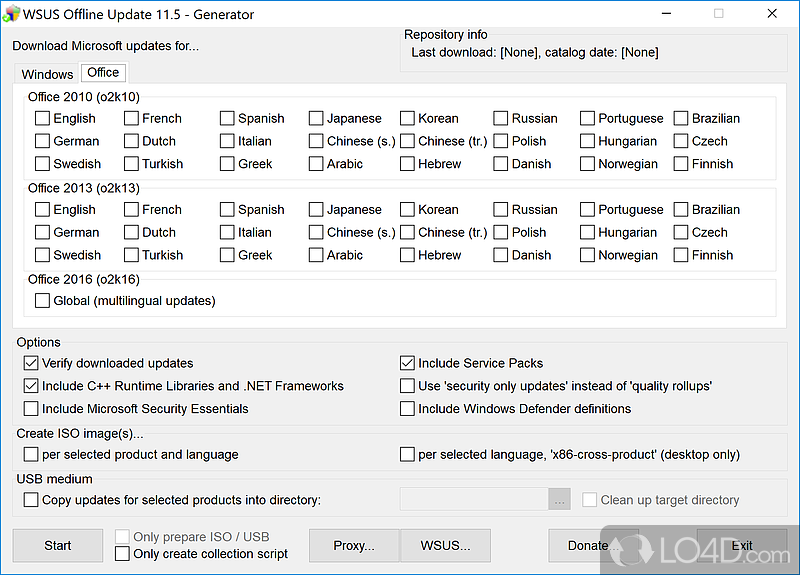 Grabs updates for various Windows components - Screenshot of WSUS Offline Update