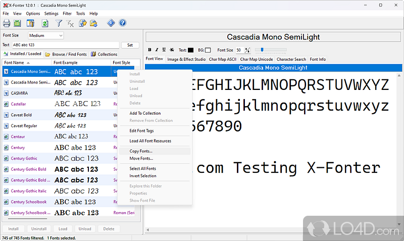 Advanced Font Viewer and Font Manager for Windows - Screenshot of X-Fonter