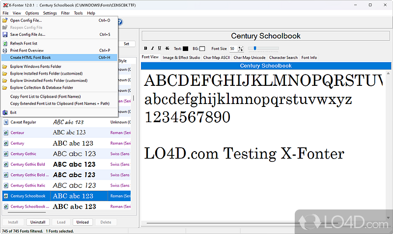 X-Fonter: User interface - Screenshot of X-Fonter