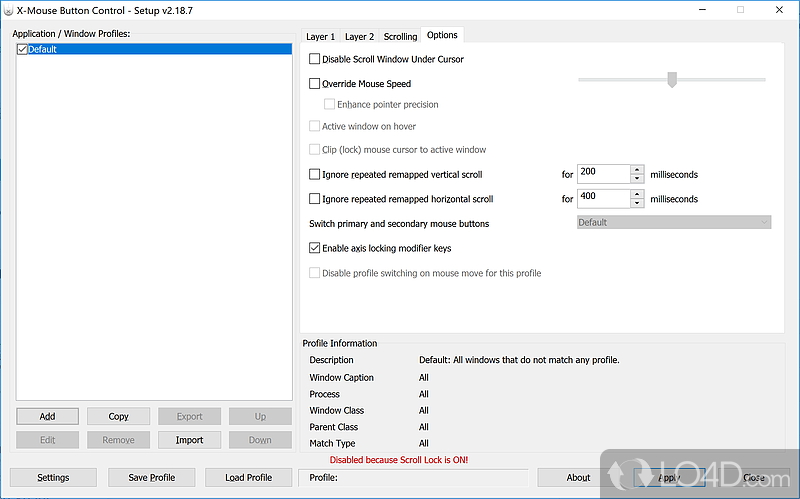 Mapping new functions to its buttons - Screenshot of X-Mouse Button Control