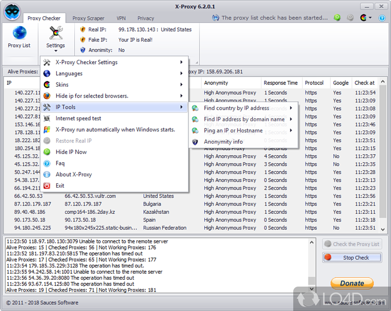 Find custom IP addresses and test connection speed - Screenshot of X-Proxy