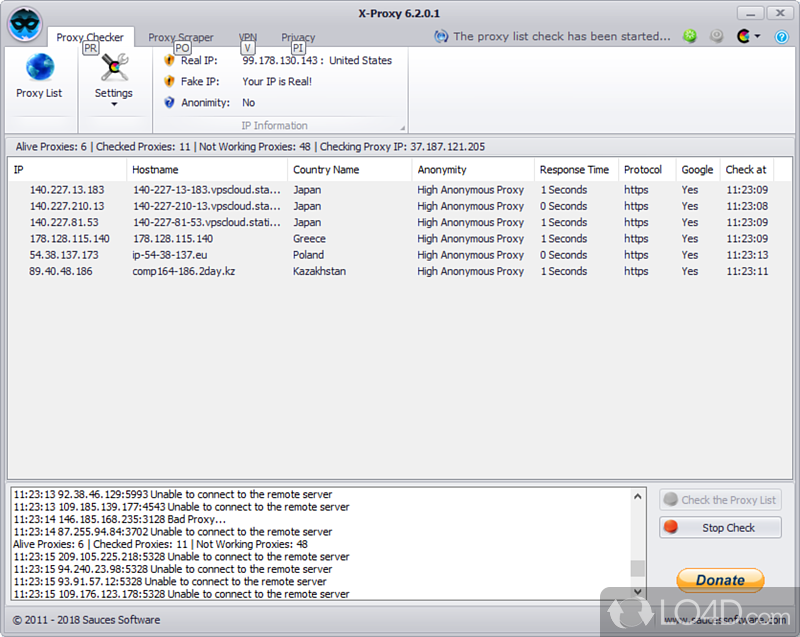 Surf the Internet anonymously, change IP address, prevent identity theft - Screenshot of X-Proxy