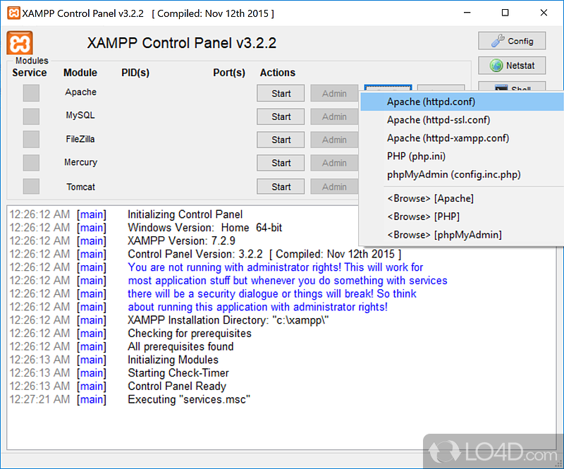 One-Click Software Stack Installation on Your Computer - Screenshot of XAMPP