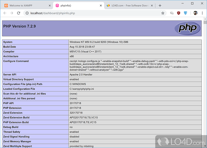 Control Panel and Support - Screenshot of XAMPP