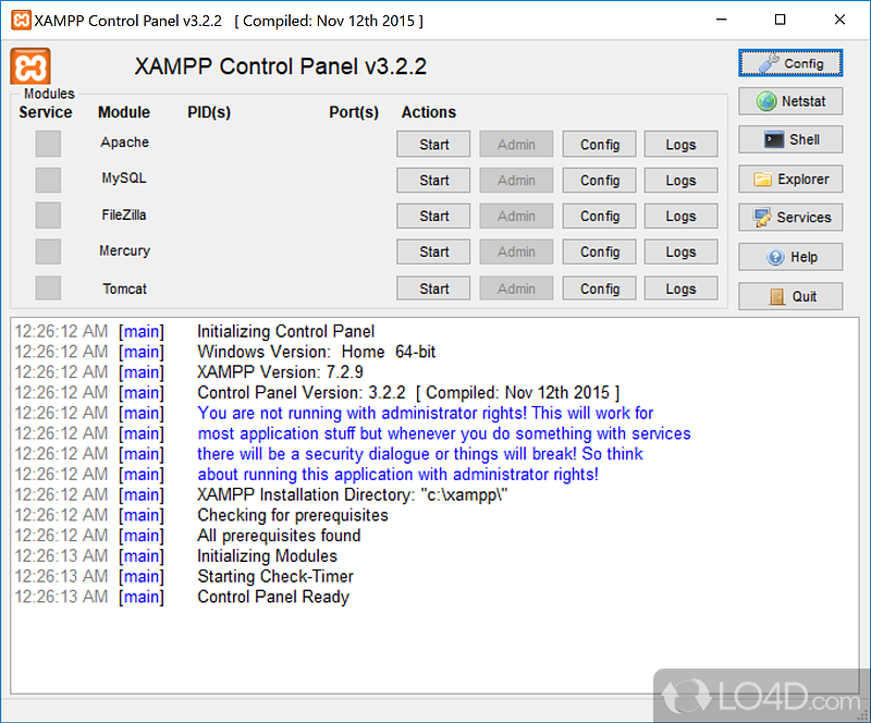Apache distribution for Windows containing MySQL, PHP - Screenshot of XAMPP