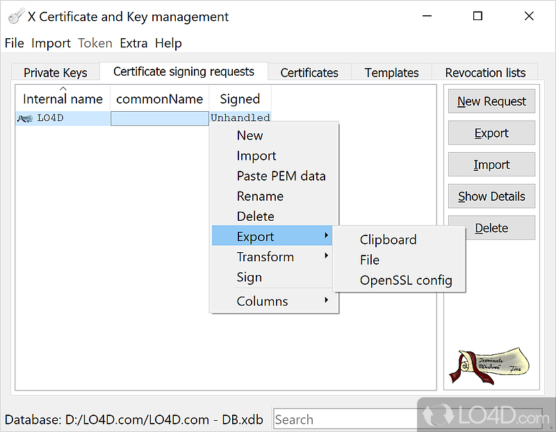 Manage X.509 certificates, RSA, DSA and EC security keys - Screenshot of XCA