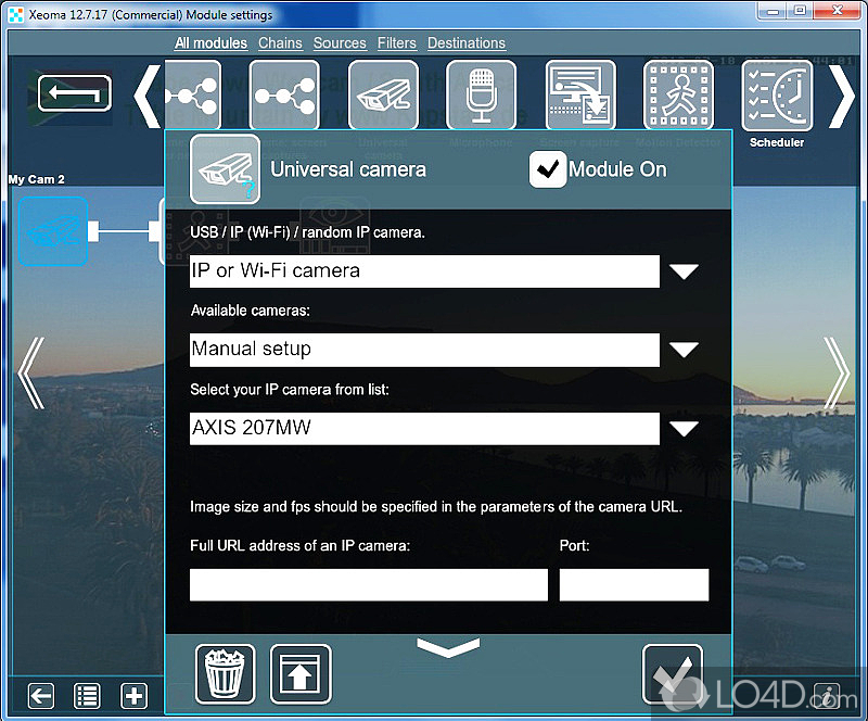 Video surveillance app with remote control capabilities, providing support for any camera type, including webcams, IP - Screenshot of Xeoma