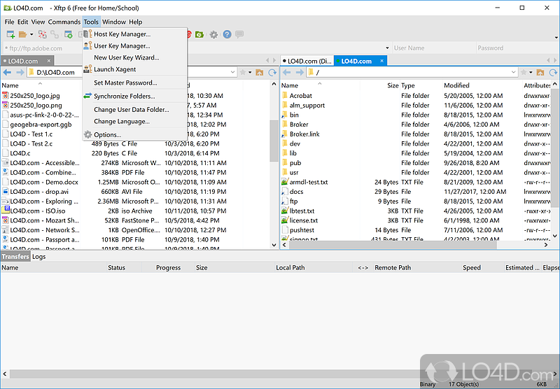Synchronized browsing, file permission manager, direct file editing, and more - Screenshot of Xftp Free