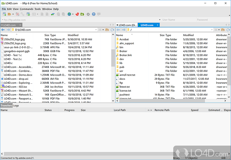 FTP/SFT client with support for multiple connections - Screenshot of Xftp Free