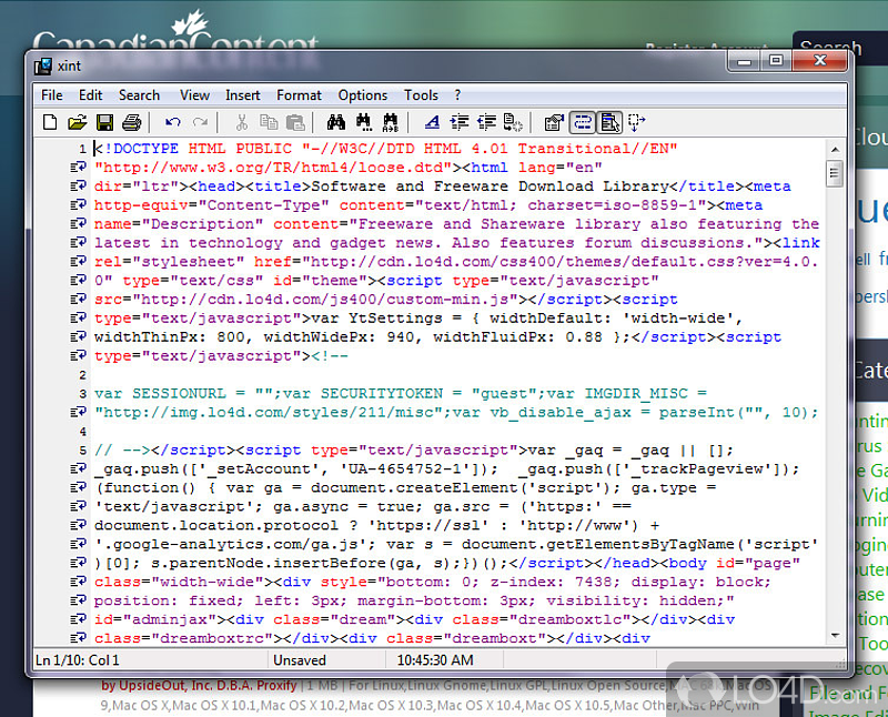 xint: User interface - Screenshot of xint