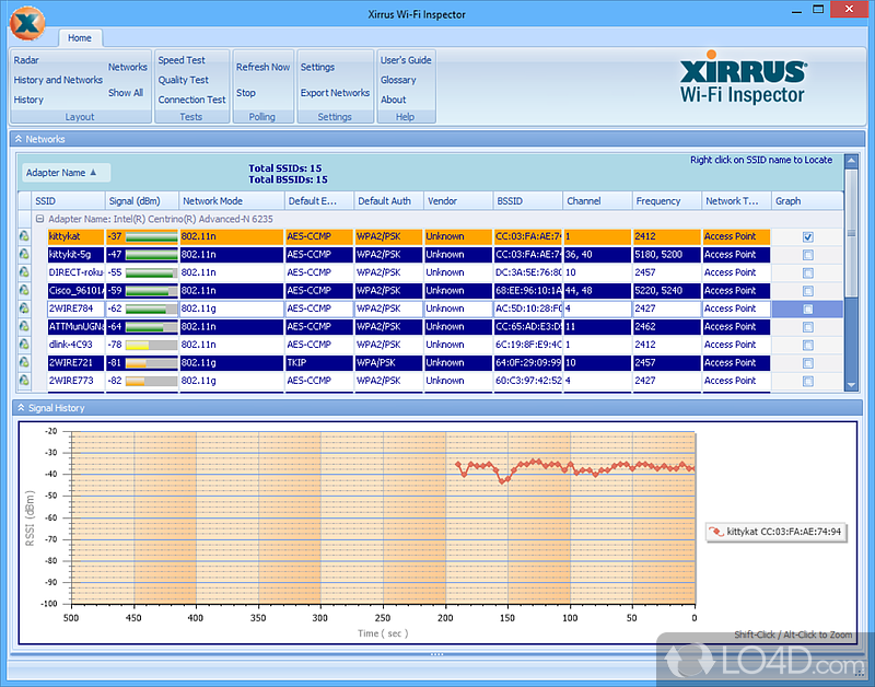 Say Goodbye to Slow Connections - Screenshot of Xirrus Wi-Fi Inspector